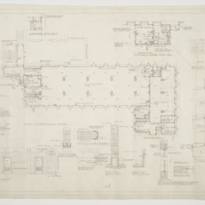 First floor plan, elevation, various details