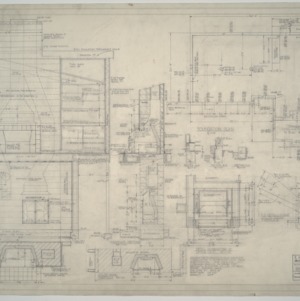 Mrs. Sheldon Residence -- Foundation plan, Chimney and fireplace details, Dumbwaiter details