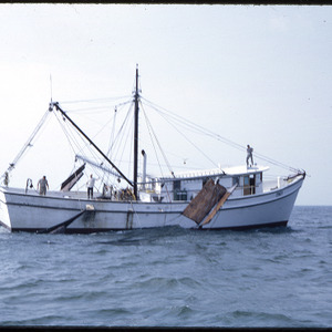 Fishing boat on water, circa September 1967