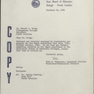 Negro Enrollments - IEC, TI, CC, 1964