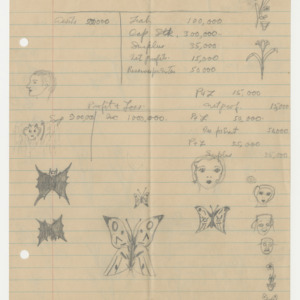 Jane V. H. Andrews's loose sheet of paper with doodles and tables, December 10, 1931