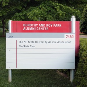 Dorothy and Roy Park Alumni Center Sign May 2017