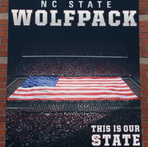 N. C. State Wolfpack placard on Vaughn Towers