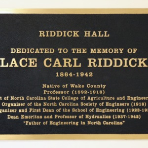 Plaque at Riddick Hall