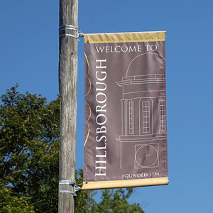Hillsborough welcome banner, North Carolina, 2019