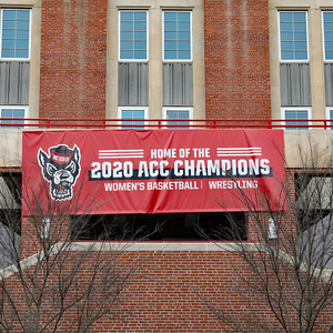 Banner on Reynolds Coliseum, March 2020