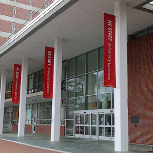 Banners on Hill Library, March 2020