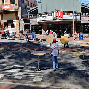 Setting up tables for Final Four day on Hillsborough Street, Saturday, April 6, 2024