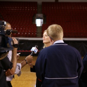 Coach Kellie Harper at Women's Basketball Press Conference