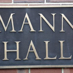 Plaque at Mann Hall