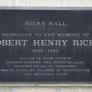 Plaque at Ricks Hall