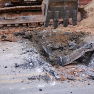 Trolley tracks uncovered during Hillsborough Street roundabout construction
