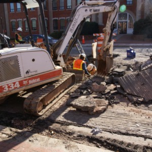 Trolley tracks uncovered during Hillsborough Street roundabout construction
