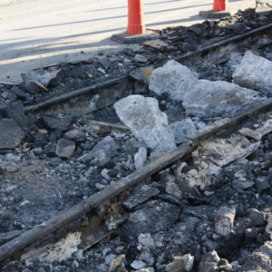 Trolley Track unearthed during Hillsborough Street roundabout construction