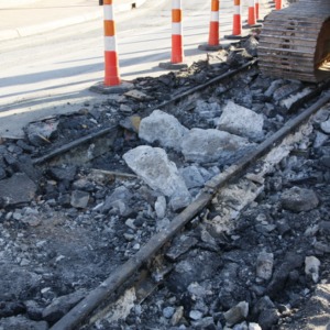 Trolley Track unearthed during Hillsborough Street roundabout construction