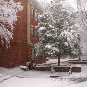 Snow behind Winston Hall