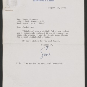 Cyrus Vance -- letter with booklet "Stickeen: an Adventure with a Dog and a Glacier" by John Muir