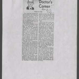 Laboratory Animal Bill, Clippings & Letters to the Editor, 1960-1965