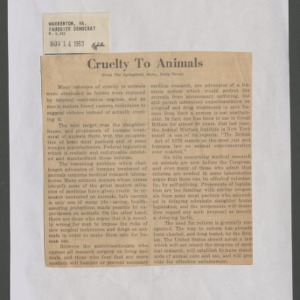 Laboratory Animal Bills, Letters to the Editor, Clippings, Research, 1963