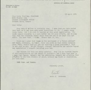 Keith Petersen letter to Cathy Sterling, April 18, 1971