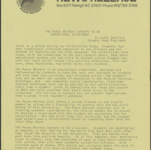 North Carolina State University Peace Retreat news release, 1970