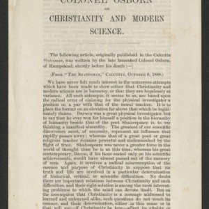 Colonel Osborn on Christianity and modern science