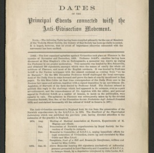 Dates of the principal events connected with the anti-vivisection movement