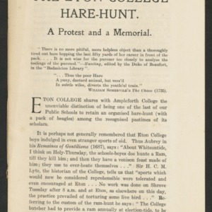 The Eton College hare-hunt: a protest and a memorial
