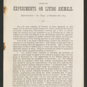 Letter from Professor Lawson Tait, F.R.C.S., respecting experiments on living animals