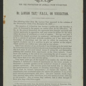 Mr. Lawson Tait, F.R.C.S., on vivisection