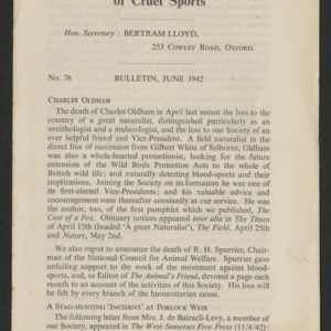 The national society for the abolition of cruel sports bulletin, no. 76, June 1942
