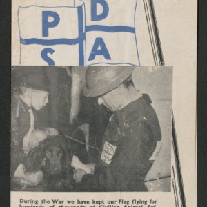 PDSA flier: "During the war we have kept our flag flying for hundreds of thousands of civilian animal sufferers and animal war victims"