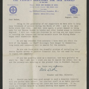 P.D.S.A. fundraising appeal, August 1944