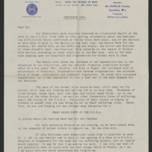 P.D.S.A. fundraising appeal, Christmas 1946