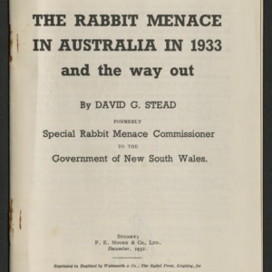 The rabbit menace in Australia in 1933 and the way out