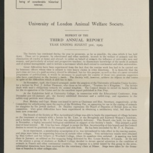 University of London Animal Welfare Society, Reprint of the third annual report, year ending August 31st, 1929