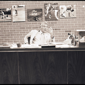 Ed Seaman at desk, circa 1972-1975