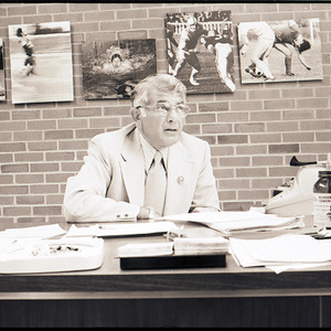 Ed Seaman at desk, circa 1972-1975