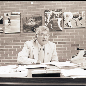 Ed Seaman at desk, circa 1972-1975