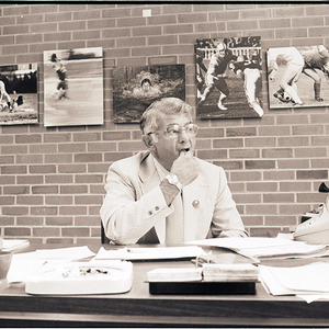 Ed Seaman at desk, circa 1972-1975