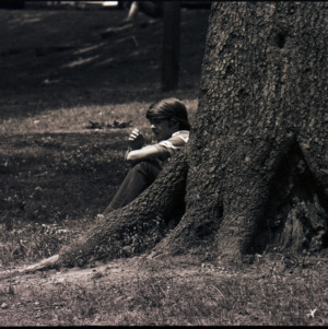 Children by tree, circa 1969-1975