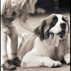 Child and dog, circa 1969-1975