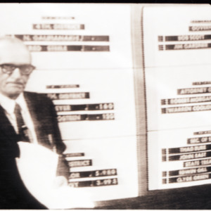 Election results on television screen, circa 1969-1975