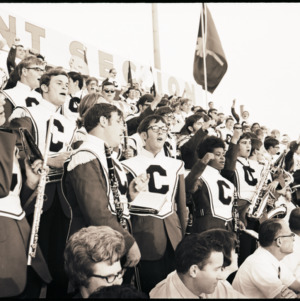 USC marching band and spectators in stands, 1969