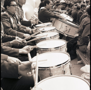 Drummers in marching band, 1969