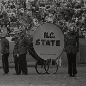 Wolfpack Football drum and mascots, circa 1969-1975