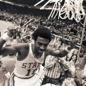 Cutting down net after NCAA championship win, March 5 1974