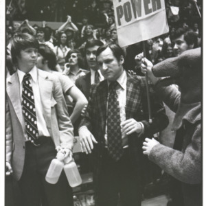 Dean Smith confronted by Mr. Wuf, circa 1969-1975