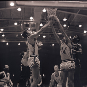 Basketball players at NC State vs. Atlantic Christian game, circa 1969