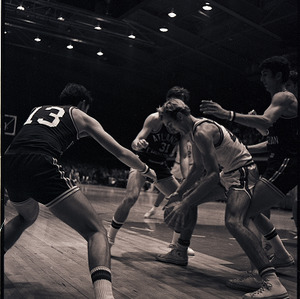 Basketball players at NC State vs. Atlantic Christian, circa 1969-1975